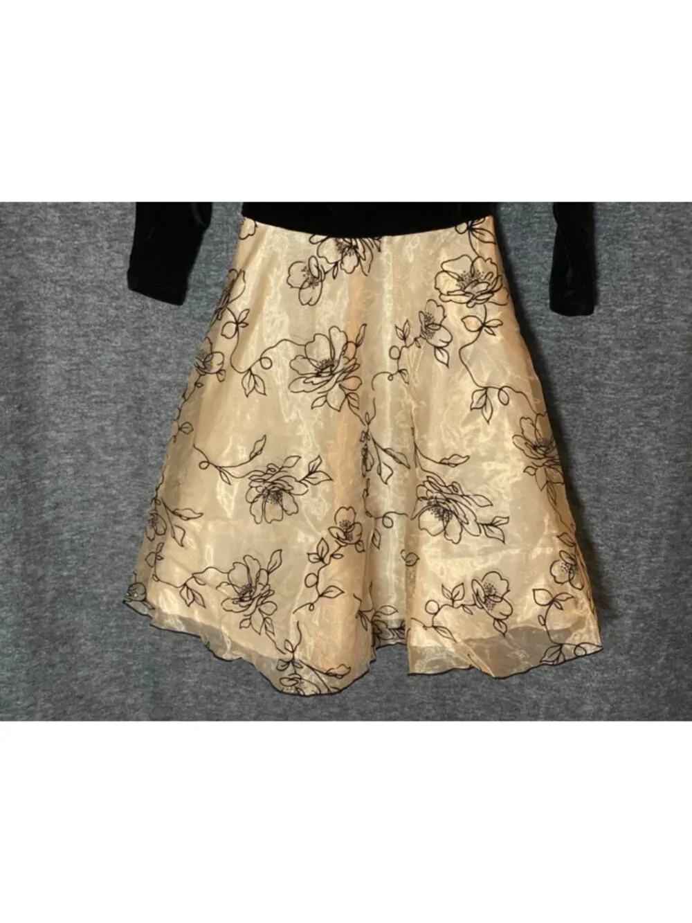 Girl 7 IZ Byer Black Velvet Collar Gold Sparkle Floral California Holiday Dress
